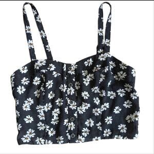 Y2K Cute Xhilaration Floral Polka Dot Ruched Button Adjustable Down Crop Top